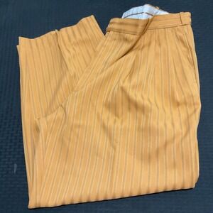 Yellow Stripe Dress Pants Mens 39x27 Microfiber Pleated Classic Business Formal